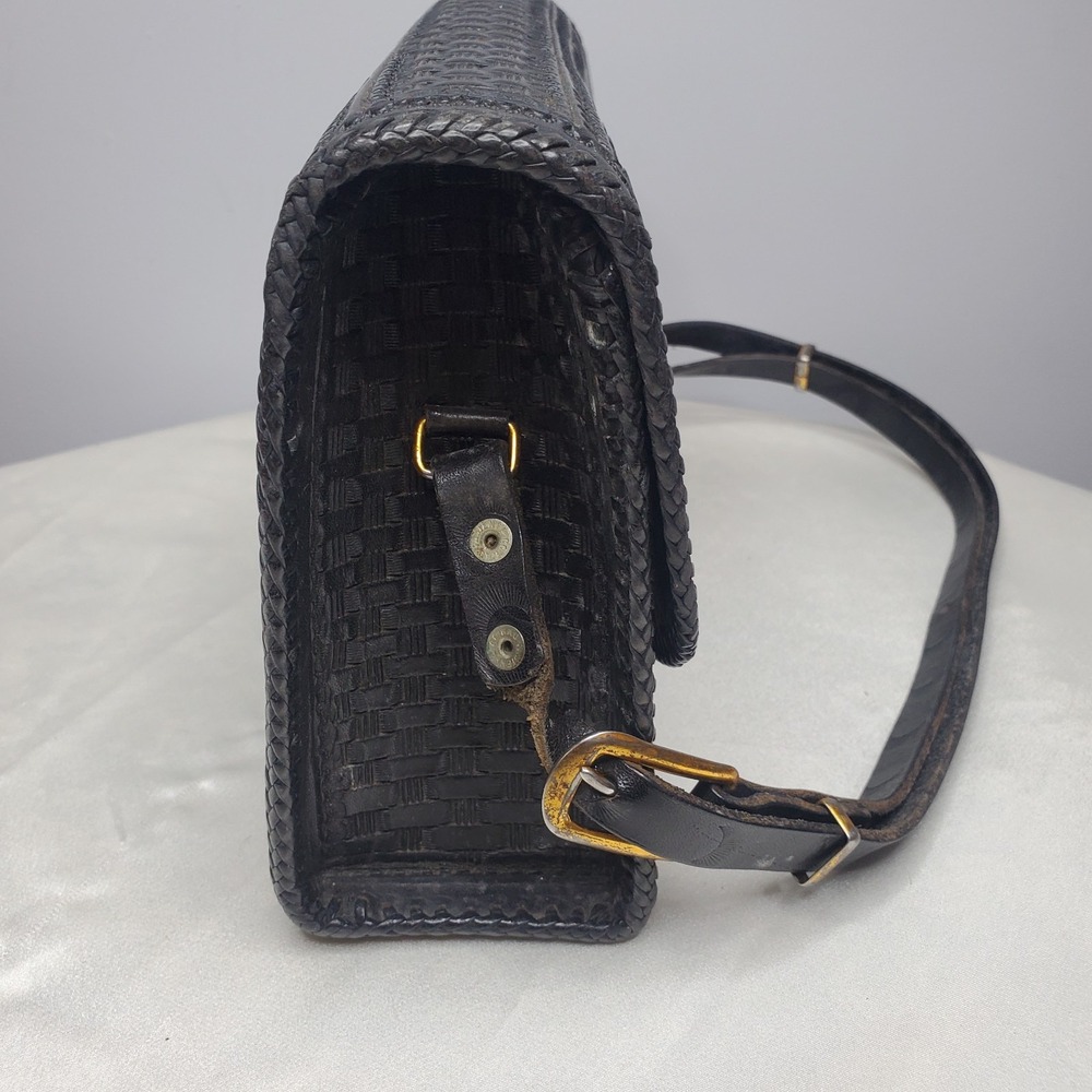 Hand Tooled Black Leather Purse 50's 60's Vintage Cowgirl Western Floral Print - Picture 6 of 9